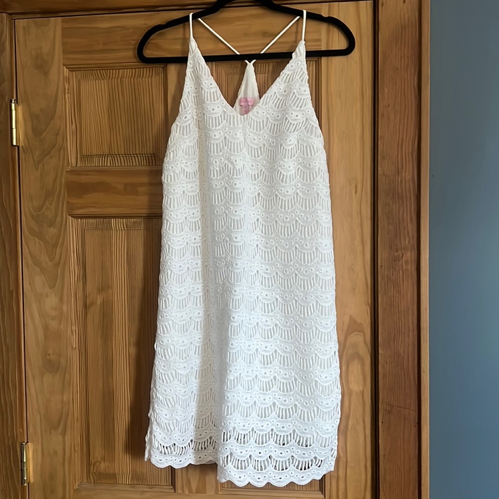 Lily Pulitzer white scallop dress.